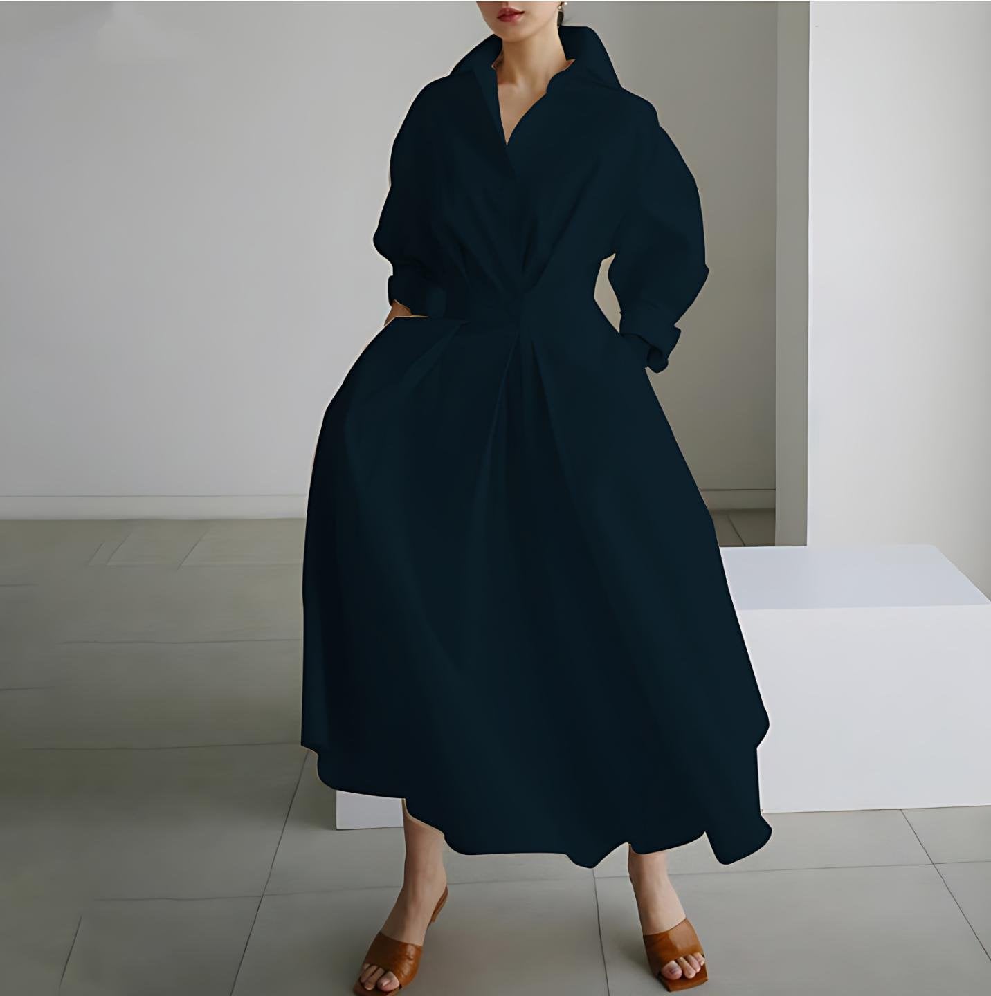 🔥LAST DAY SALE 60% OFF💕Women's Plain Lapel Shirt Wrap Dress (BUY 2 FREE SHIPPING)