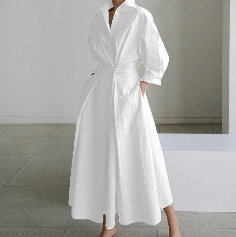 🔥LAST DAY SALE 60% OFF💕Women's Plain Lapel Shirt Wrap Dress (BUY 2 FREE SHIPPING)