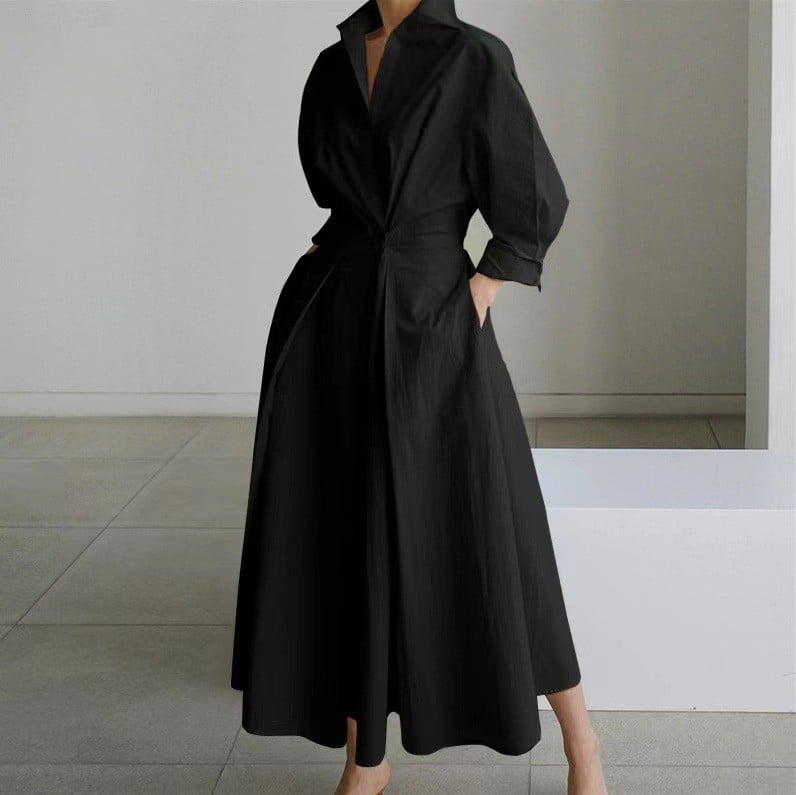 🔥LAST DAY SALE 60% OFF💕Women's Plain Lapel Shirt Wrap Dress (BUY 2 FREE SHIPPING)