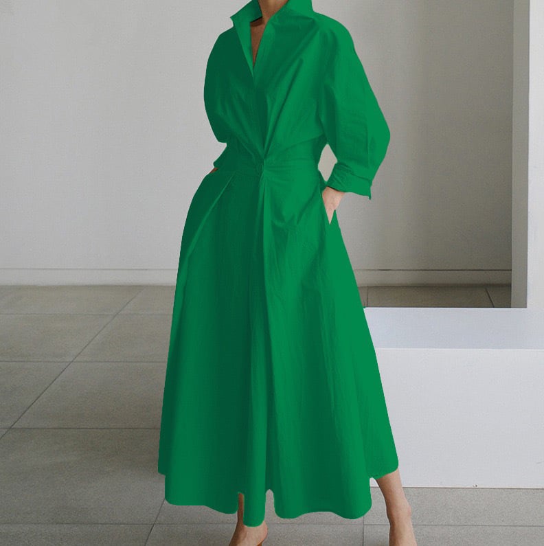 🔥LAST DAY SALE 60% OFF💕Women's Plain Lapel Shirt Wrap Dress (BUY 2 FREE SHIPPING)