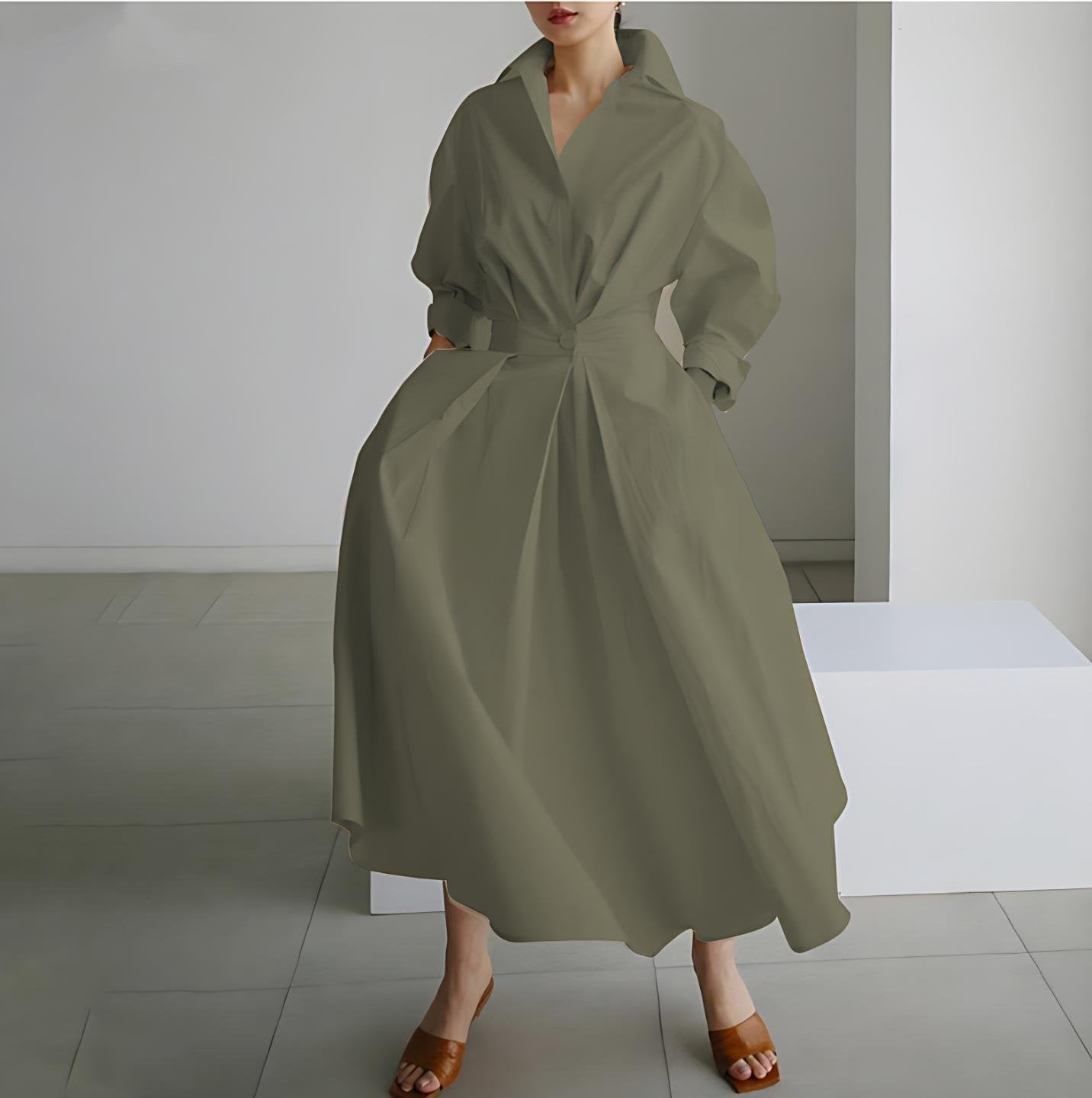 🔥LAST DAY SALE 60% OFF💕Women's Plain Lapel Shirt Wrap Dress (BUY 2 FREE SHIPPING)