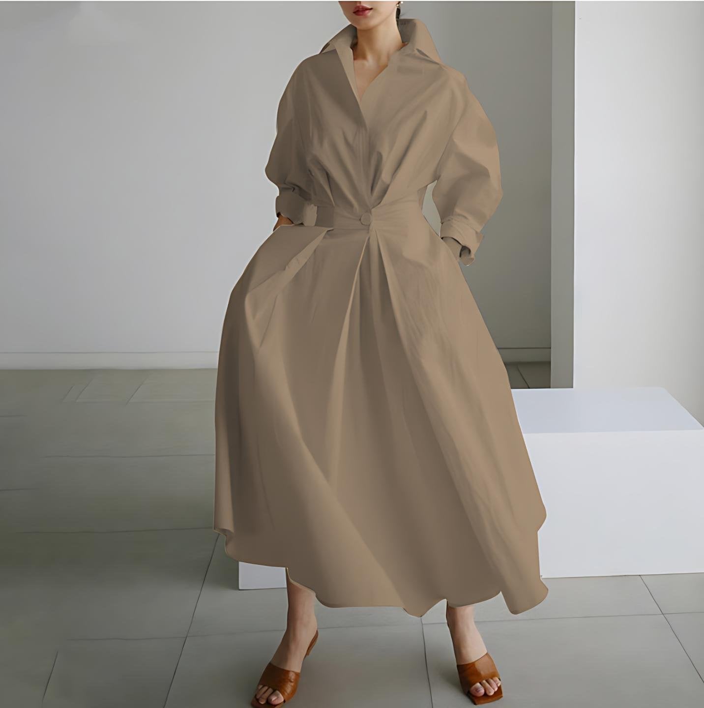 🔥LAST DAY SALE 60% OFF💕Women's Plain Lapel Shirt Wrap Dress (BUY 2 FREE SHIPPING)