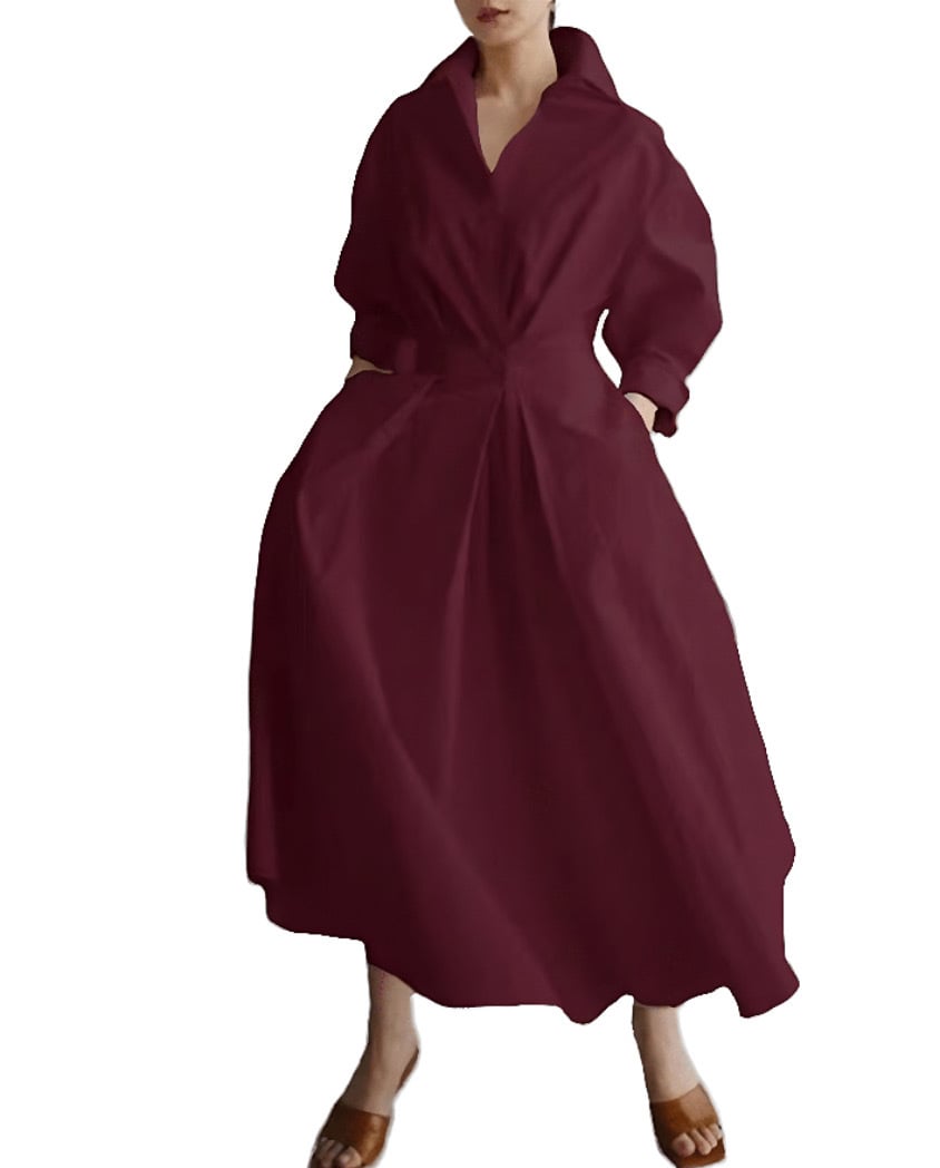 🔥LAST DAY SALE 60% OFF💕Women's Plain Lapel Shirt Wrap Dress (BUY 2 FREE SHIPPING)