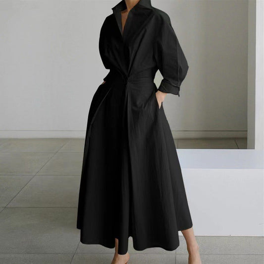 🔥LAST DAY SALE 60% OFF💕Women's Plain Lapel Shirt Wrap Dress (BUY 2 FREE SHIPPING)