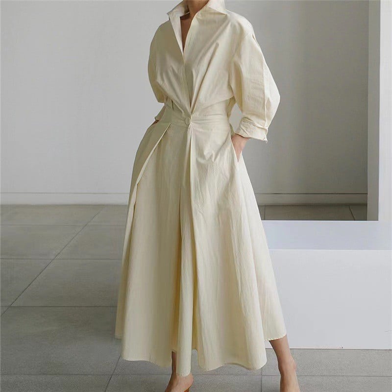 🔥LAST DAY SALE 60% OFF💕Women's Plain Lapel Shirt Wrap Dress (BUY 2 FREE SHIPPING)